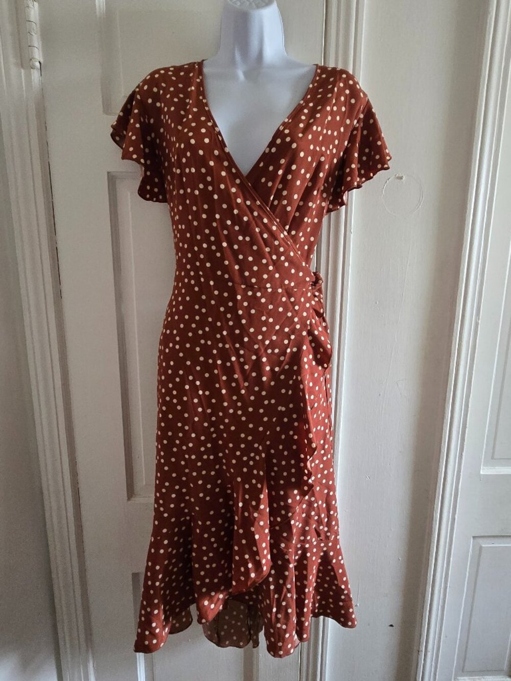 Brown Polka Dot Wrap Dress